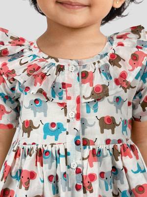 Girls multicolour cotton animal print gathered short sleeve a-line dress 2