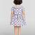 Girls purple cotton animal print gathered short sleeve a-line dress