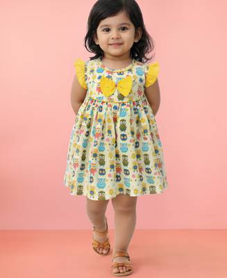 Girls multicolour cotton animal print ruffle sleeve a-line dress 1