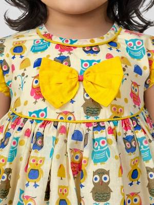Girls multicolour cotton animal print ruffle sleeve a-line dress 2