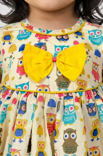 Girls multicolour cotton animal print ruffle sleeve a-line dress