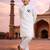 Boys white pure cotton kurta pyjama set with eid mubarak print