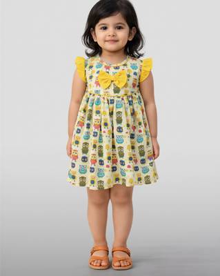 Girls multicolour cotton animal print ruffle sleeve a-line dress 3