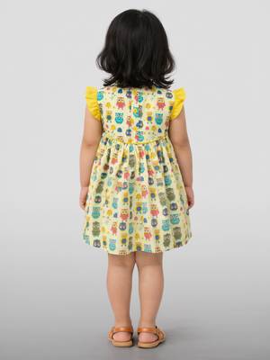 Girls multicolour cotton animal print ruffle sleeve a-line dress 4