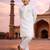 Boys white pure cotton kurta pyjama set with eid mubarak print