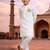 Boys white pure cotton kurta pyjama set with eid mubarak print