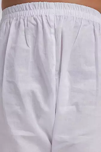 Boys white pure cotton kurta pyjama set with eid mubarak print