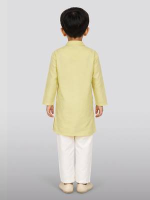 Boys light yellow pure cotton embroidered kurta pyjama set 4