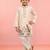 Boys beige rayon digital animal daman print kurta cream pant set