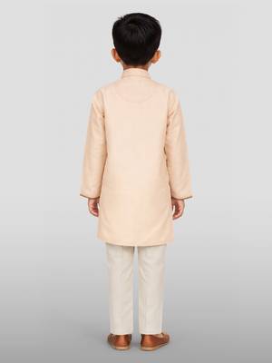 Boys beige rayon digital animal daman print kurta cream pant set 4