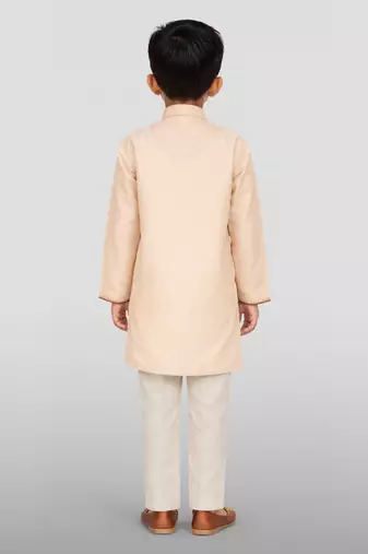 Boys beige rayon digital animal daman print kurta cream pant set