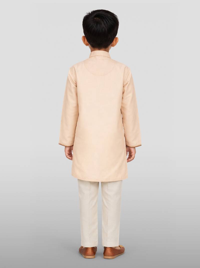 Boys beige rayon digital animal daman print kurta cream pant set