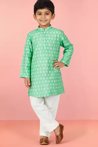 Boys aqua cotton kurta pyjama set