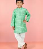 Boys aqua cotton kurta pyjama set
