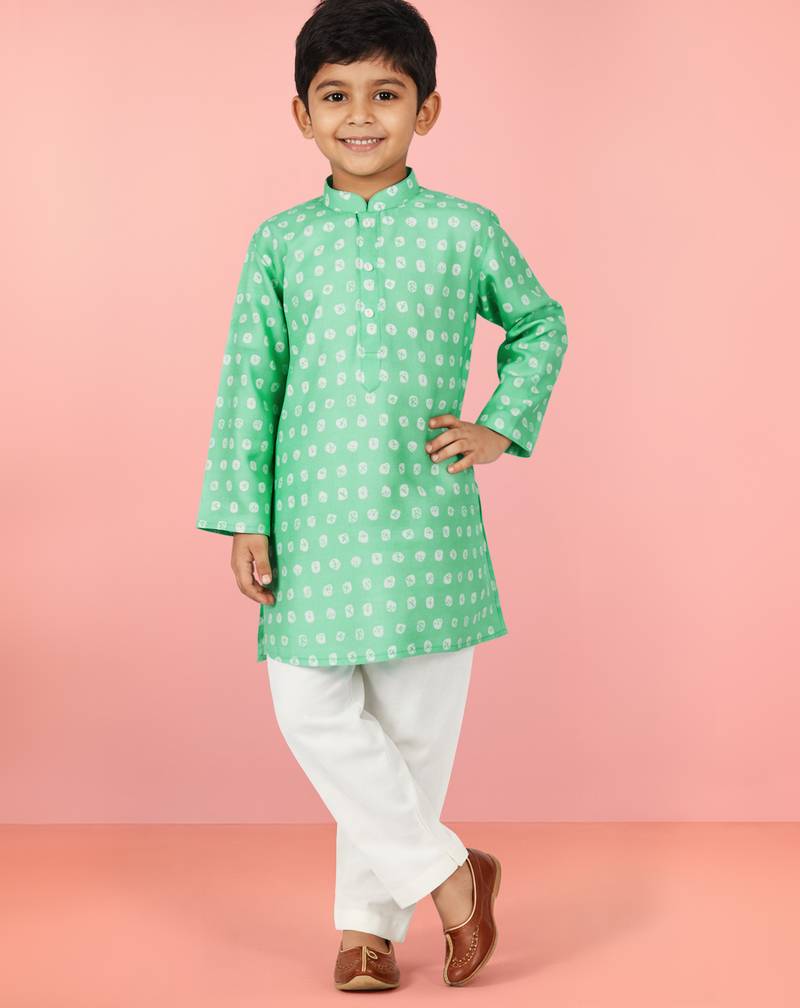 Boys aqua cotton kurta pyjama set