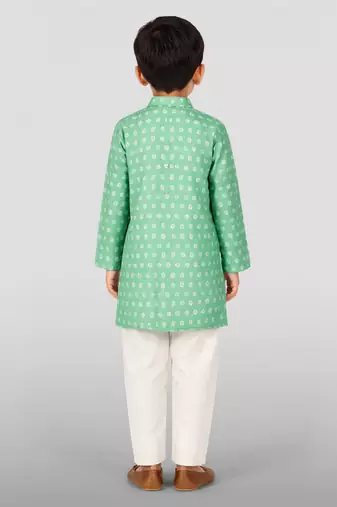 Boys aqua cotton kurta pyjama set