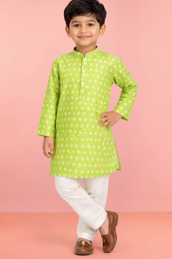 Boys mint green cotton kurta pyjama set
