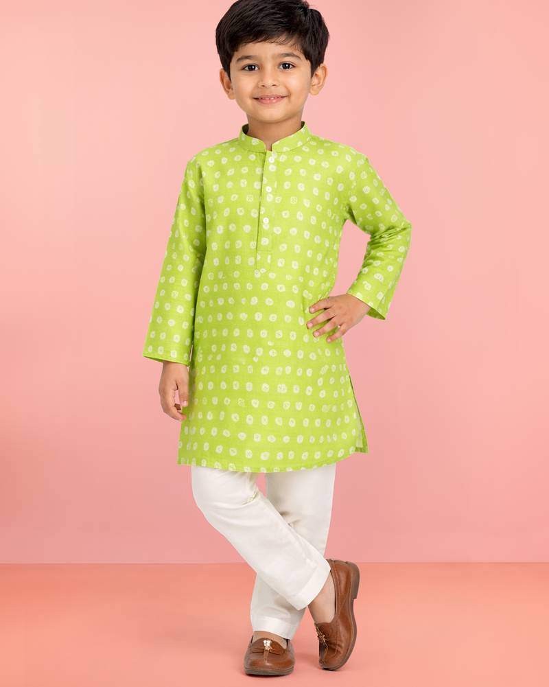 Boys mint green cotton kurta pyjama set