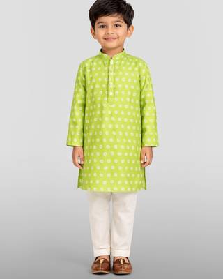 Boys mint green cotton kurta pyjama set 3