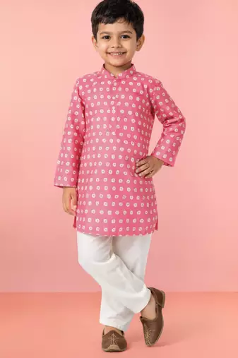 Boys pink linen slub kurta pyjama set