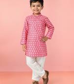 Boys pink linen slub kurta pyjama set