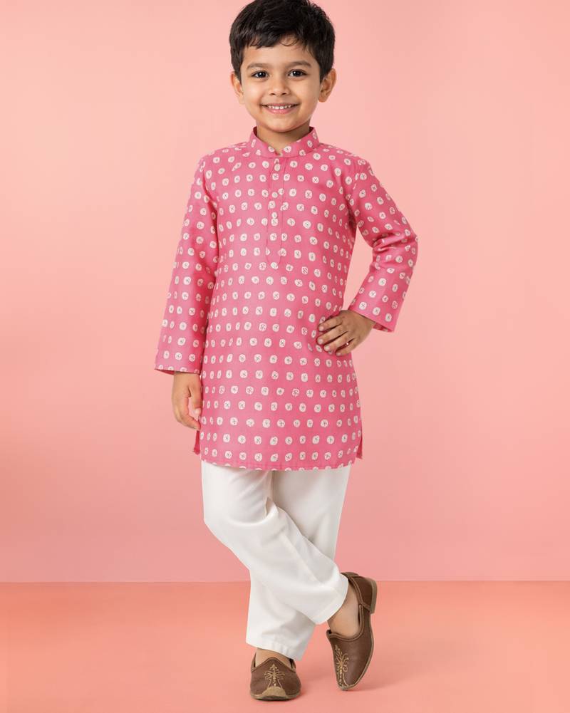 Boys pink linen slub kurta pyjama set