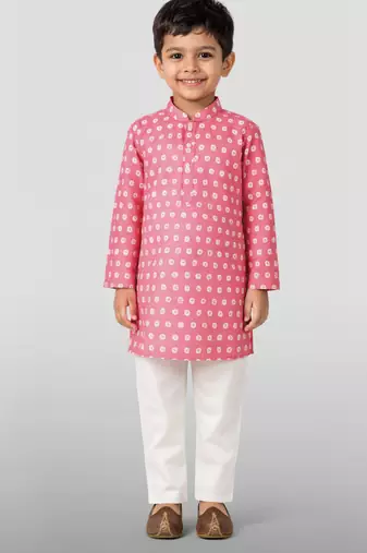 Boys pink linen slub kurta pyjama set
