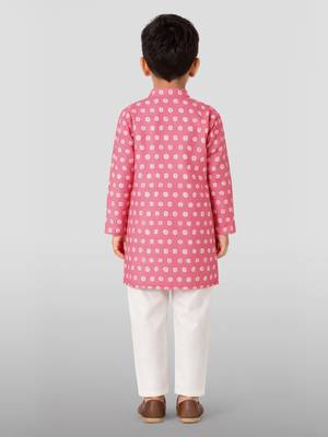 Boys pink linen slub kurta pyjama set 4
