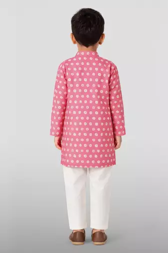 Boys pink linen slub kurta pyjama set