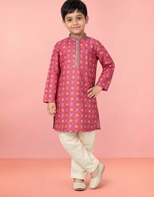 Boys pink cotton kurta pyjama set 1