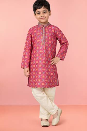 Boys pink cotton kurta pyjama set