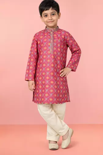 Boys pink cotton kurta pyjama set