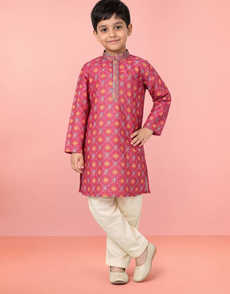 Boys pink cotton kurta pyjama set