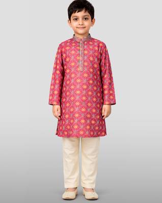 Boys pink cotton kurta pyjama set 3
