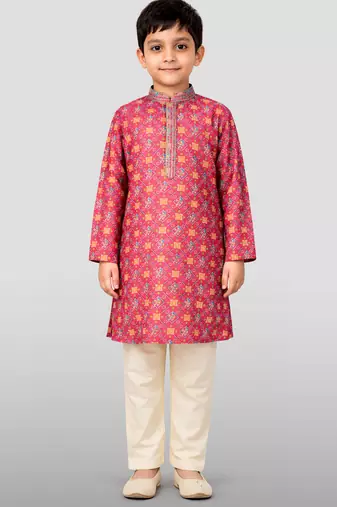 Boys pink cotton kurta pyjama set