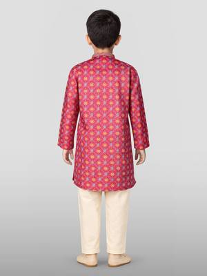 Boys pink cotton kurta pyjama set 4