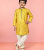 Boys yellow linen slub kurta pyjama set