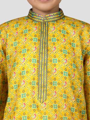 Boys yellow linen slub kurta pyjama set 2