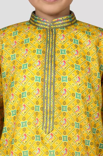 Boys yellow linen slub kurta pyjama set