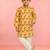 Boys yellow linen slub animal print kurta pyjama set