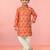 Boys peach linen slub animal print kurta pyjama set