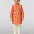 Boys peach linen slub animal print kurta pyjama set