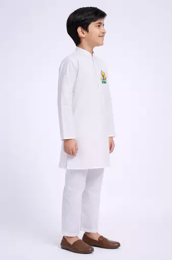 Boys white pure cotton kurta pyjama set - holi special