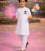 Boys white pure cotton kurta pyjama set - holi special
