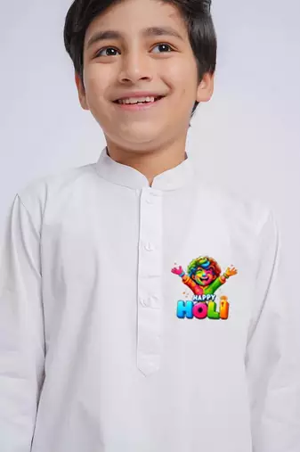 Boys white pure cotton kurta pyjama set - holi special