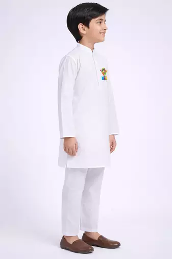 Boys white pure cotton kurta pyjama set - holi special