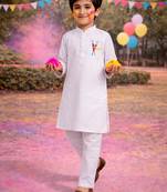 Boys white pure cotton kurta pyjama set - holi special