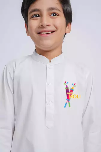 Boys white pure cotton kurta pyjama set - holi special