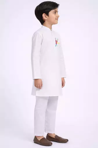 Boys white pure cotton kurta pyjama set - holi special