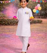 Boys white pure cotton kurta pyjama set - holi special